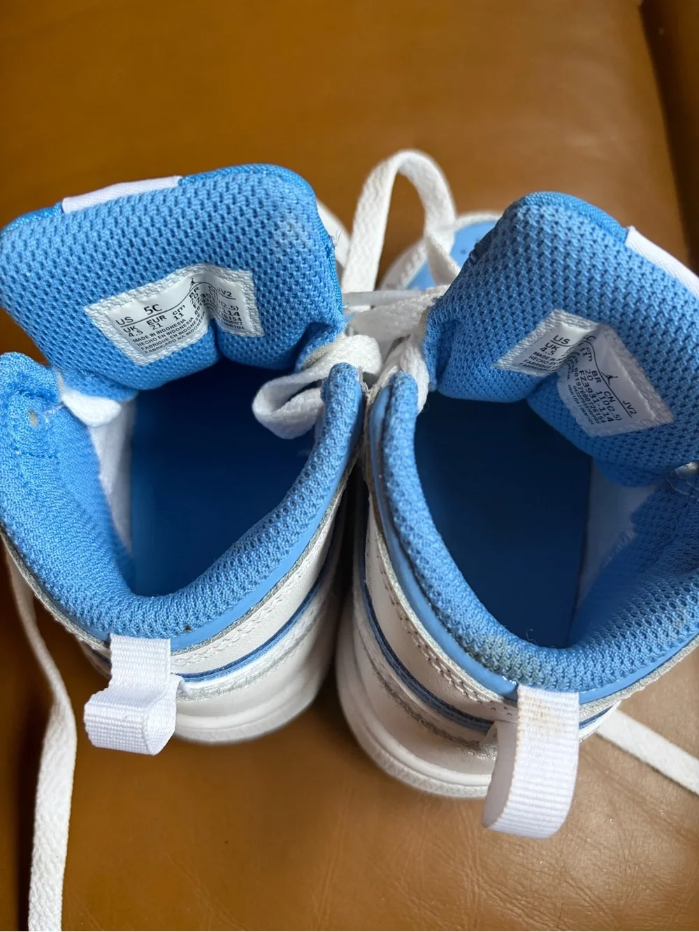 Jordan Kids' White and Light Blue High-Top Sneakers
